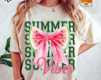 Retro Summer Vibes Png, Watermelon Coquette Bow Summer Png, Trendy Summer Design Png, Hello Summer Png, Mama Gift Png, Girly Summer Png