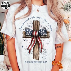 Retro American Flag Cross Png, Christian 4th Of July Png, Faith Love Freedom, God Bless America, Independence Day Png, Fourth Of July Png