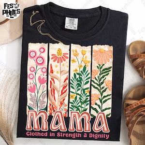 Retro Mama Clothed in Strength Png, Floral Christian Mom Png, Boho Mama Png, Christian Floral Sublimation, Christian Mama Png, Jesus Png