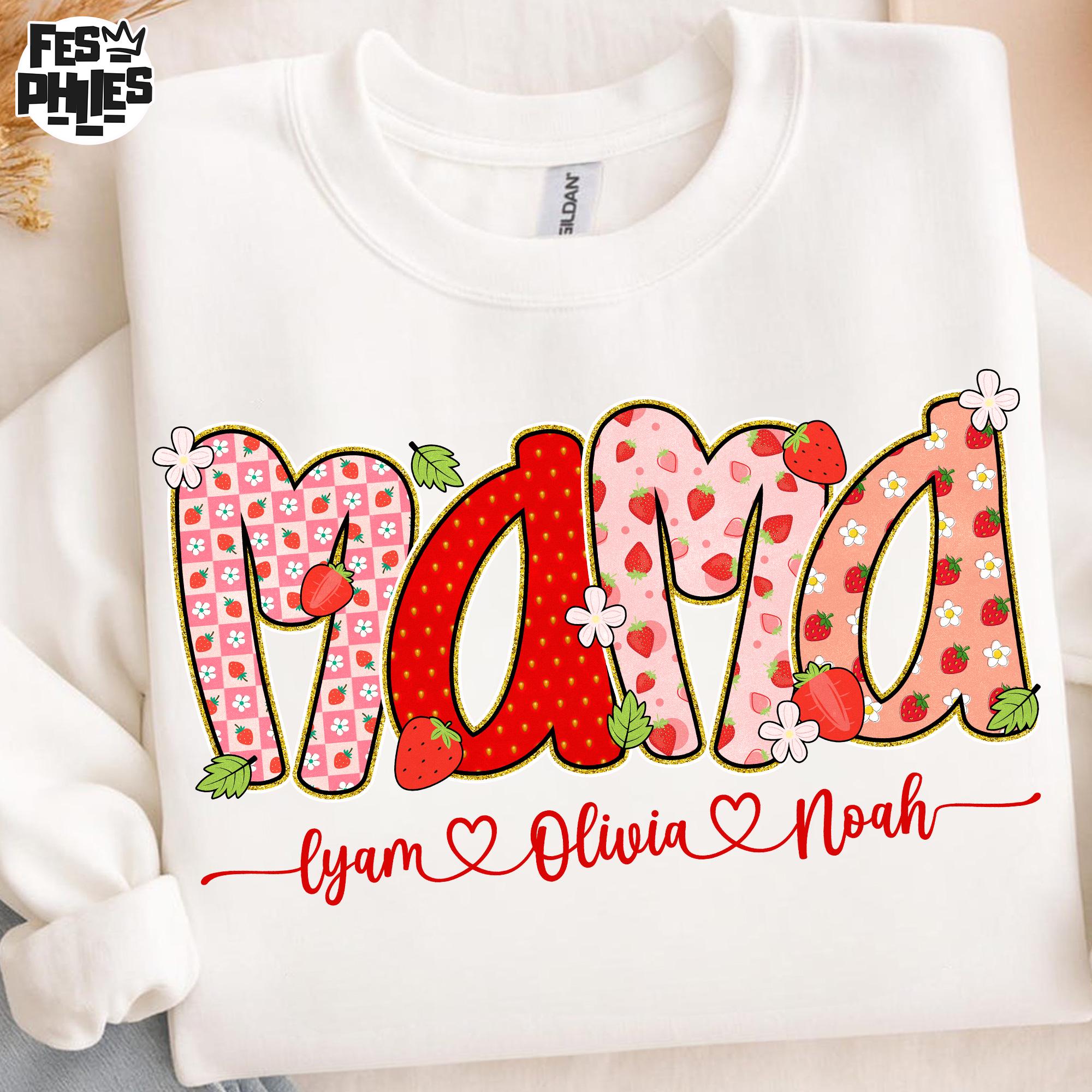 Custom Mama Strawberry Png, Cute Strawberry Floral Mama With Kids
