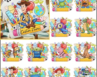 Custom Toy Friends School PNG Bundle, Happy First Day of School Design, Teacher PNG, Back to School Digital Download File