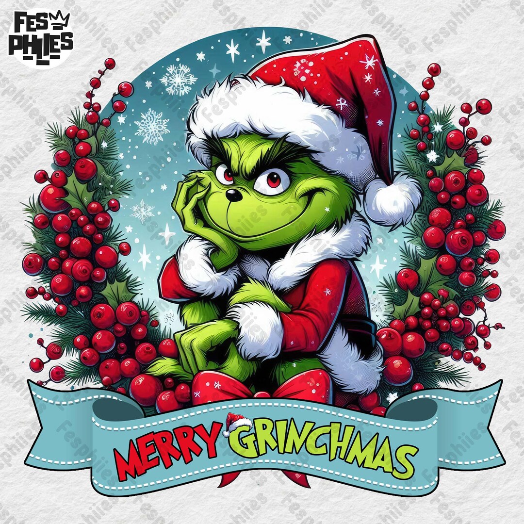 Green Guy Christmas Wreath Png, Merry Christmas Png, Green Character
