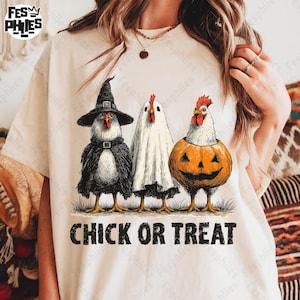Retro Halloween Chicken Png, Chick Or Treat Png, Funny Spooky Chicken Png, Trendy Halloween Shirt Design, Pumpkin Png, Spooky Season Png