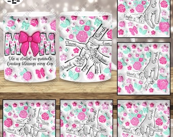 Mall för mamma-mugg med 30 cl motiv, anpassad mamma-mugg med 3D-uppblåst mugg, blommig mamma-mugg med 30 cl motiv i PNG-format, kaffemuggar för mors dag