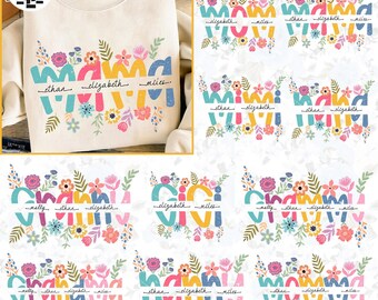 Customizable Grandma Hobo Floral Png, Boho Flower Png, Floral Shirt Design Png, Floral Line Art Custom Split Name Png, Mothers Day Shirt Png