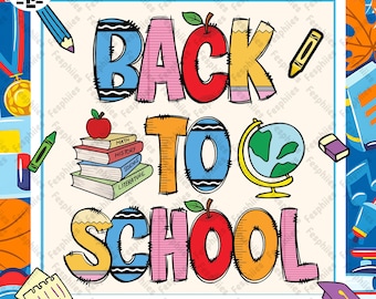 Paquete de letras PNG de doodle de regreso a clases, PNG de regreso a clases, PNG de útiles escolares, descarga digital de doodle de maestro