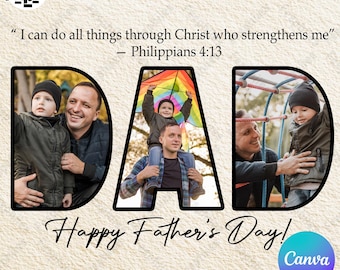 Modello Canva personalizzato per la Festa del Papà in formato PNG, Regalo personalizzato per papà in formato PNG, Papà cristiano in formato PNG, Versetti biblici in formato PNG, Foto personalizzata di papà e figli in formato PNG
