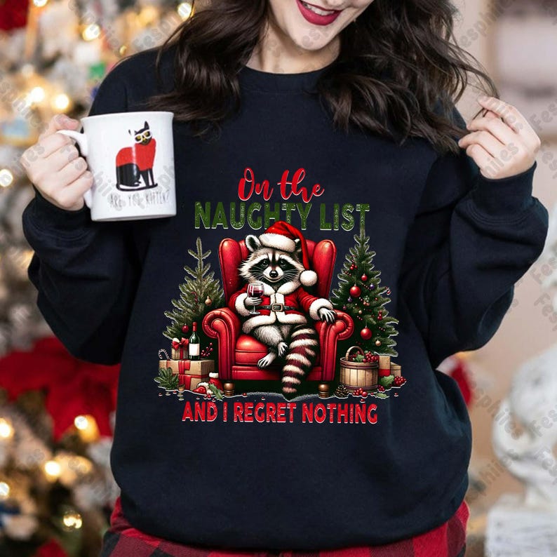 Funny Racoon Christmas Png, Cute But Feral Png Design, Christmas Racoon Png, Christmas Png Design, Retro Racoon Png, Merry Christmas image 3