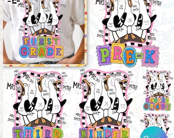 Teacher Seagull PNG Bundle, Funny Classroom Teacher Shirt Design, Custom Name Teacher Team Squad, Back To School Canva Template