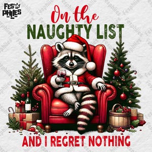 Funny Racoon Christmas Png, Cute But Feral Png Design, Christmas Racoon Png, Christmas Png Design, Retro Racoon Png, Merry Christmas image 1