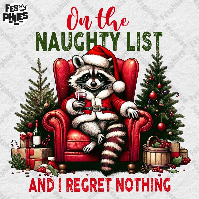 Funny Racoon Christmas Png, Cute But Feral Png Design, Christmas Racoon Png, Christmas Png Design, Retro Racoon Png, Merry Christmas image 1