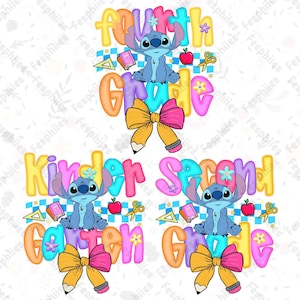Preppy förskoleklass till 4:e klass, tecknad pastellrosett png, tecknad första skoldagens design, blå alien tillbaka till skolan png-paket, söt skola png bild 2