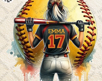 Personalisierte Softball Mädchen Png, Softball Spieler Shirt mit Name & Trikotnummer Png, Softball Mama Geschenk Png, benutzerdefiniertes Softball Shirt Png