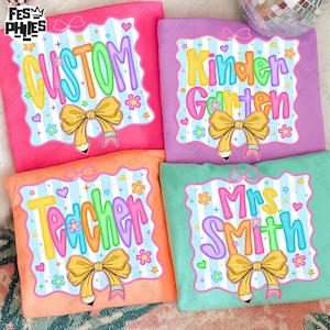 Preppy Custom Name Bow PNG, Custom Teacher Png, Hand Lettered Sublimation, Personalized Name Shirt Design, Preppy Back to School PNG