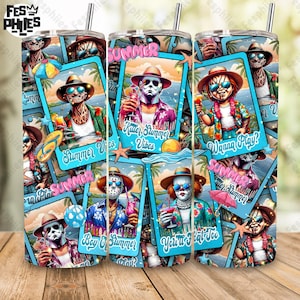 Lustiger Horror Sommer Vibes 20 Unzen Tumbler Wrap Png, Horror Killers Strand Sommer 2025 Tumbler Wrap Png, Killers Sommer Urlaub Tarot Karte Png
