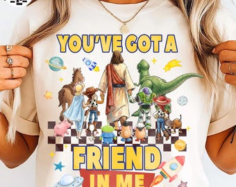 Christian Cartoon PNG, Jesus Friendship Toy Style Shirt Design, Faith “You’ve Got a Friend in Me” Png, Digital File