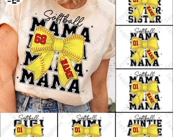 CUSTOM Softball Mom Png Bundle, Game Day Softball Bow Png, Retro Softball Mama Coquette Png, Customized Softball Png, Digital Download