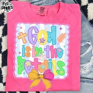 God zit in de details png, preppy christelijke png, religieuze png, handletters, trendy png, smiley millennial png, coquette Jesus png