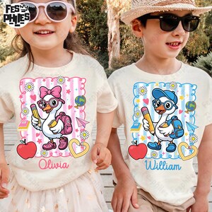Personalized Boys Girls First Day Of School Png, Custom Kids Back To School Png, Goose To School Png, Hello School Png, School Goose Png