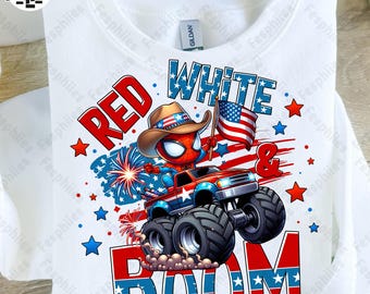 Excavadora araña (Png), Patriótico (Png), Camiseta infantil del 4 de julio (Png), Superhéroe rojo, blanco y boom (Png), Regalo para niño estadounidense, Archivo digital