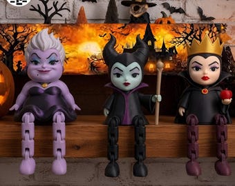 Flexi Witch Halloween STL, Articulated Witch Villains Shelf Sitter 3MF, Spooky Halloween Decor, 3D Printing Digital File