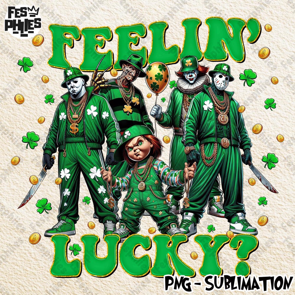 Horror Feelin Lucky Png, St. Patrick’S Day Design Png, Gangster Leprechaun Patrick Day Png, Lucky Png, Paddy Day Shirt Png Shamrock Png