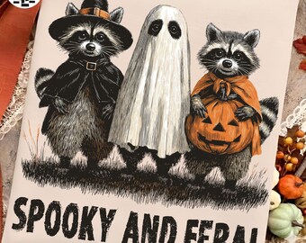 Creepy Cute Raccoon Ghost PNG, Halloween Raccoon Shirt Design, Retro Spooky Feral Girl Graphic, Halloween Mama Sublimation, Digital Download