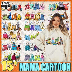 Paquete de más de 15 dibujos animados de mamás en formato PNG, Día de la madre en formato PNG, Dibujos animados del Día de la madre en formato PNG, Regalo para mamá en formato PNG, Vacaciones familiares en formato PNG, Archivo digital