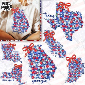Preppy USA State Map Png-Bundle, 4. Juli Blumenkarte Png, Vaterländische Zustandskarte mit Bogen Png, Kokette Kentucky Png, Gedenktag Png