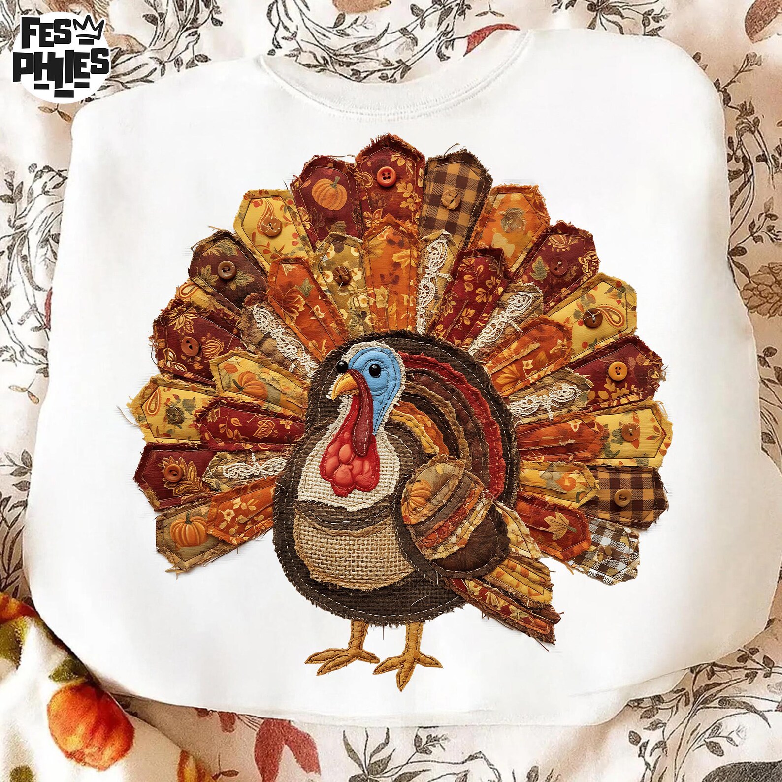 Patchwork Turkey Pattern Farmhouse Fall PNG Design, Patchwork Turkey Png, Thankful Turkey Png ...