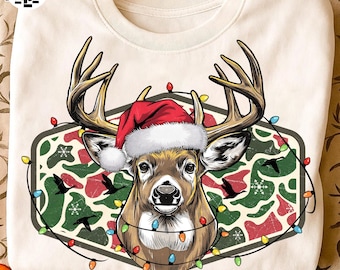 Merry and Bright Holiday Deer Head Sublimation, Christmas Deer Hunting Camo PNG, Funny Christmas Outdoors Country Shirt Digital Download
