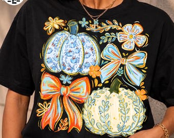 Grandmillennial Coquette Png, Fall Png, Pumpkin PNG, Preppy Grandmillennial Pumpkin PNG, Fall Bow PNG, Trendy Brushstroke Png