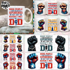 6 Superhero Dad 11oz Mug Wrap Bundle, Super Dad 11oz Mug Png, Best Dad 11oz Mug Template, Fathers Day Mug Sublimation Design, Dad Mug Wrap