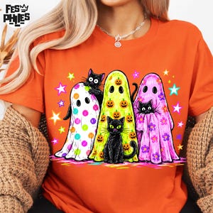 Preppy Girly Ghost PNG, Black Cat Halloween Graphic, Colorful Leopard Ghost Design, Glitter Shirt PNG, Trendy Spooky Season Digital File image 4