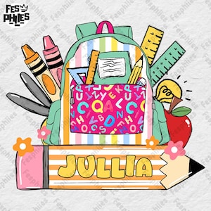 Custom Teacher Name Png, Backpack Custom Name Png, Back To School Png, Kindergarten School Girl Design, Digital Download