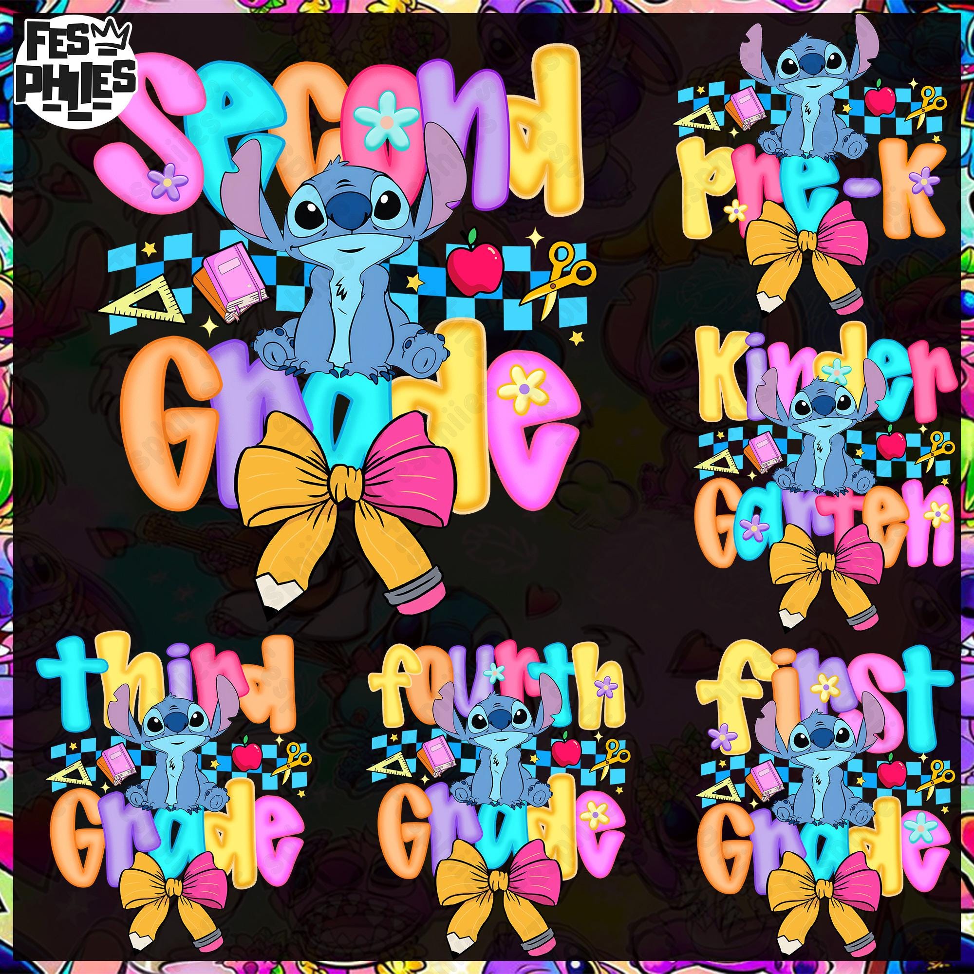 Preppy Pre-K bis 4.Klasse, Cartoon Pastell Bogen Png, Cartoon Erster Schultag Design, Blaues Alien Zurück in der Schule PNG Bundle, Süße Schule PNG