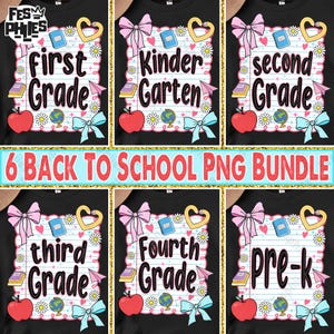 Back To School Png Bundle, Preppy Teacher Png, First Day Of School Png, Pink Bow Pre-k 1st/2nd/3rd/4th Grade,  Girly Coquette Sublimation