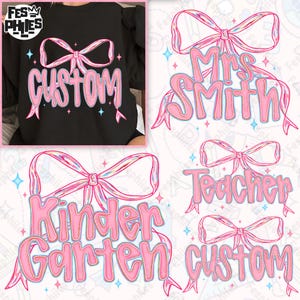 Preppy Custom Name Bow PNG, Custom Teacher Png, Hand Lettered Sublimation, Personalized Name Shirt Design, Preppy Back to School PNG