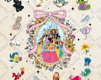 Princess Cartoon Png, Coquette Bows Family Trip Png, Magical Castle Png, Magical Mirror Bow Png, Pink Coquette Bow Png, Family Vacation Png