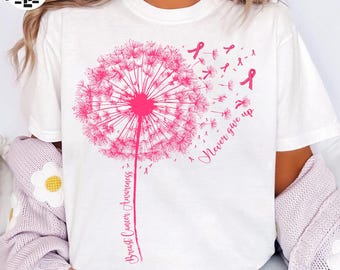 Breast Cancer Fighter Png, Breast Cancer Month Png, Pink Ribbon PNG, Dandelion Breast Cancer PNG, Never Give Up PNG, Breast Cancer Awareness