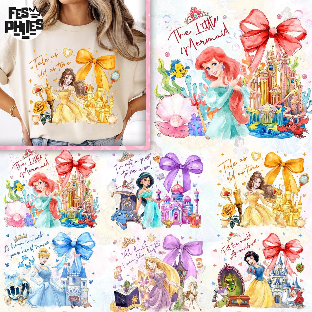 6 Cute Cartoon Princess PNG Bundle, Magical Watercolor Princess PNG ...