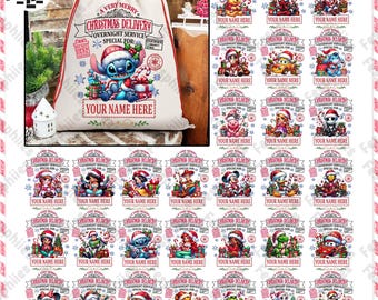 30+ Funny Christmas Santa Sack PNG Bundle, Custom Cartoon Xmas Png, Tote Bag PNG, Add Kids Name PNG, Personalized Holiday Christmas Designs