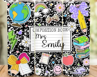 Personalized Teacher Tumbler Wrap PNG, Custom Name Design, 20oz Skinny Teacher Gift, Appreciation Sublimation Download