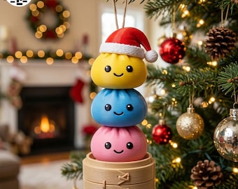 Dumpling Squishy Christmas Ornament 3MF STL File, Stacked Food Ornament, Cute Holiday Tree Decor, 3D Print File, Christmas Gift