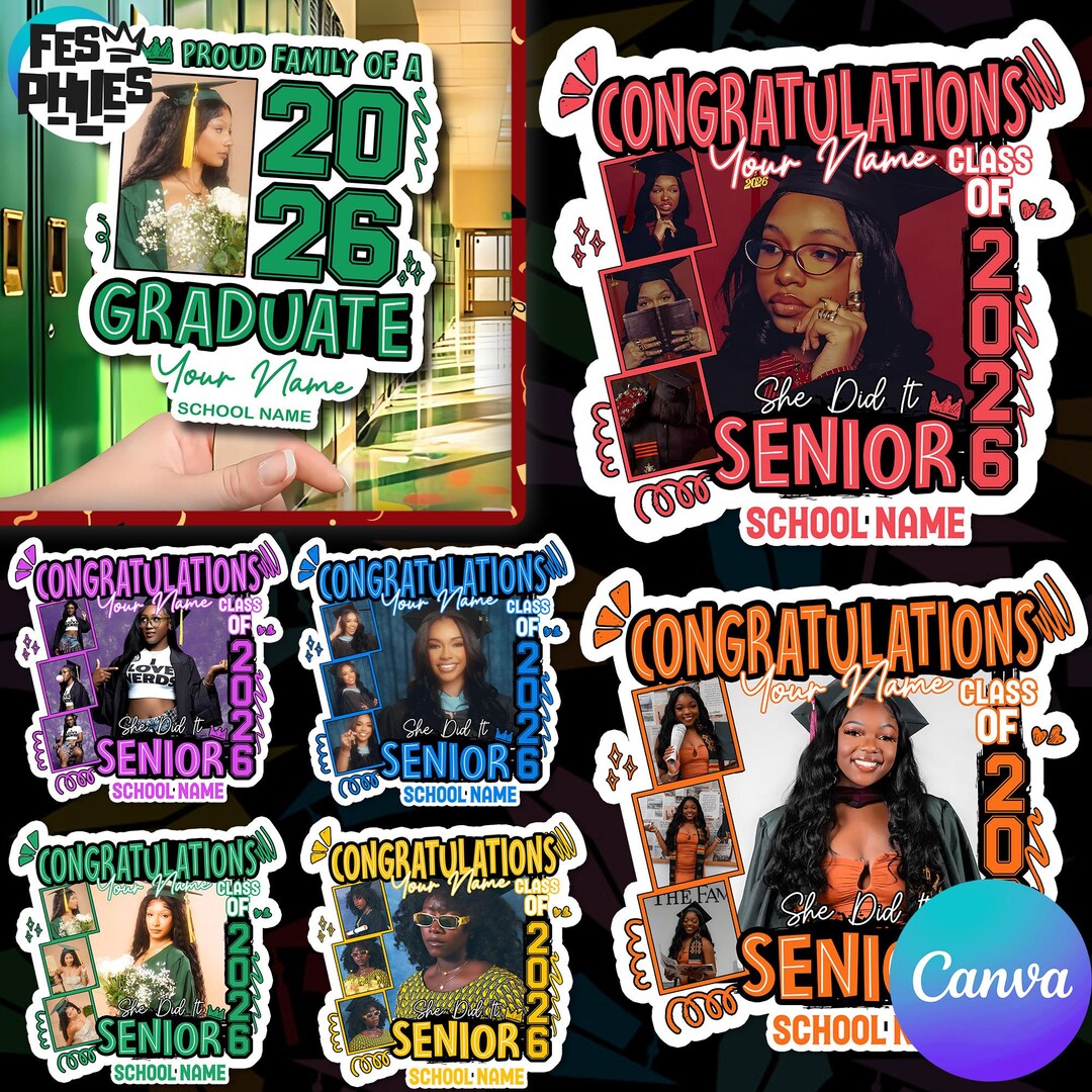 Class of 2026 Graduation Fan Bundle, Editable Canva Paddle Fan Template ...