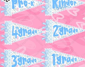 Pre School PNG Back to School Grade Bundle PNG, Coquette grandmillenial Bow Png Pennant Flag Design, Teacher PNG, School Spirit Teacher Png