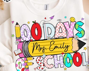 Personalized Teacher 100 Days Of School Coquette PNG, Custom Teacher Name PNG, 100 Days Design For Shirt, Teacher Bracelet PNG
