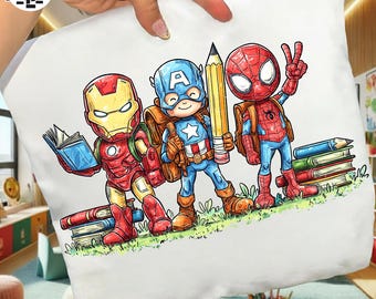 Retro Superhero Back To School Png, Trendy Cartoon Kids Kindergarten Pre-k Shirt Design, Cartoon School Boy Png, First Day Of School Png