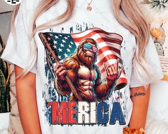 Red White And Bigfoot Png, Funny Patriotic Bigfoot Design Png, 4th Of July Png, Funny Bigfoot Png, Stay Trashy America Png For Sublimation