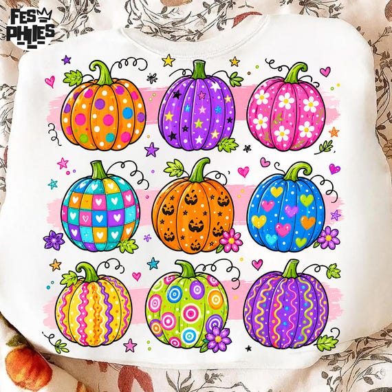 Cute Pumpkin PNG, Preppy Autumn Sublimation Design, Colorful Fall Pumpkin Graphic, Coquette Halloween Thanksgiving Shirt, Digital Download